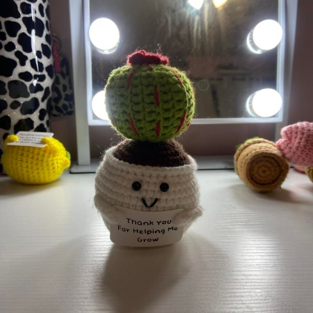 Cactus crocheted flower in a pot